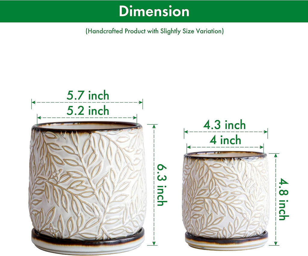 D'vine Dev 2-Pack Embossed Leaves Planter, 4/6 in, Smoked White, 27-B-U-1 | Nature-Inspired Leaf Pattern, Handcrafted