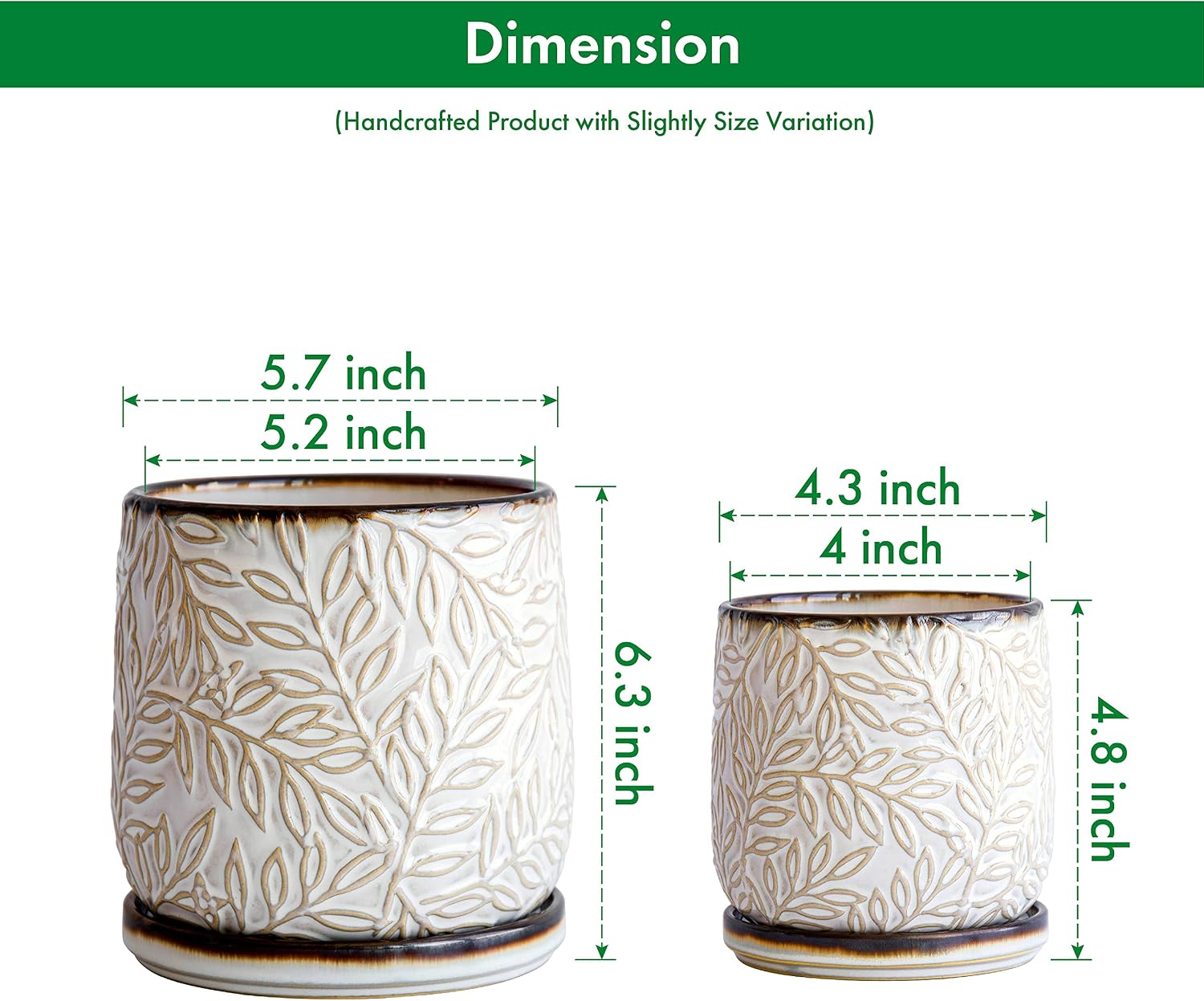 D'vine Dev 2-Pack Embossed Leaves Planter, 4/6 in, Smoked White, 27-B-U-1 | Nature-Inspired Leaf Pattern, Handcrafted