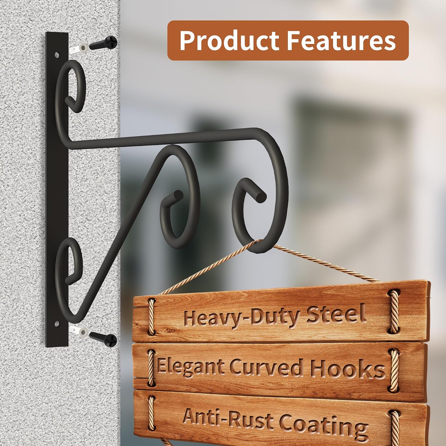 PROWORX 4 Pack 16 Inch Plant Hangers Outdoor Bracket, Indoor Wall Mount Metal Heavy Duty Rust-Resistant Bird Feeder