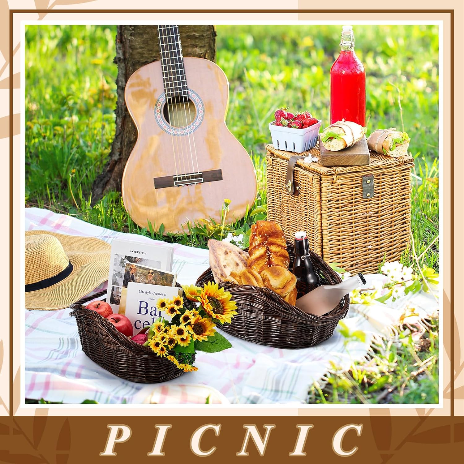 2 Pcs Wicker Basket Set - Harvest Baskets for Gathering, Foraging, Garden Trug, Easter, Flowers, Fruit, Storage &