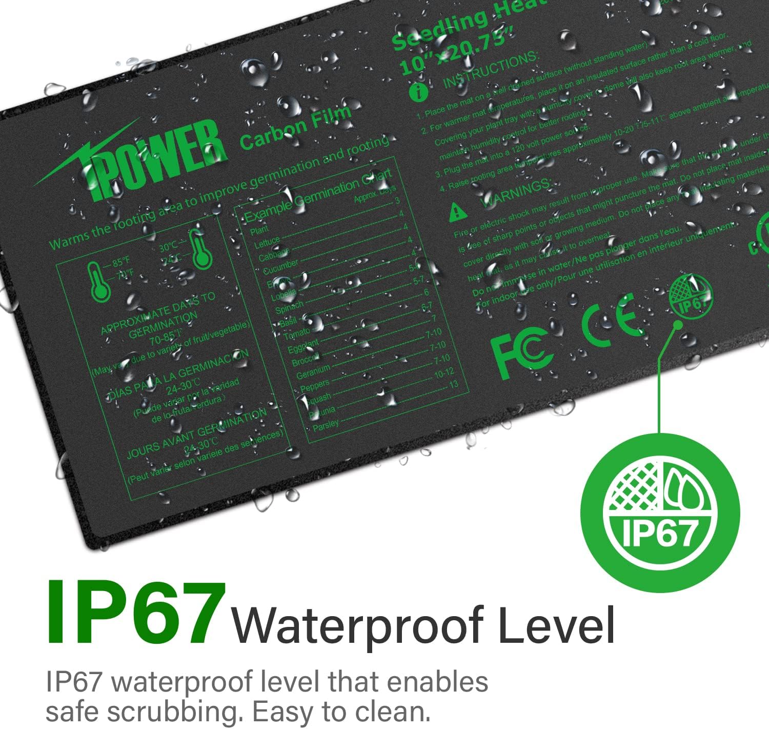 iPower Digital Heat Mat Thermostat Controller and 10" x 20.75" Carbon Film Seeding Warm Hydroponic Pad with Temperature