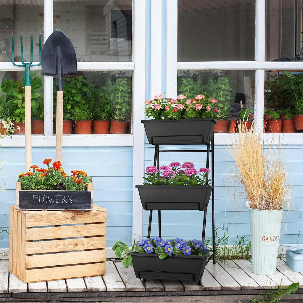 3 Tier Vertical Garden Planter Small Raised Garden Bed Freestanding Plastic Raised Planter Boxes Herb Planter Stand