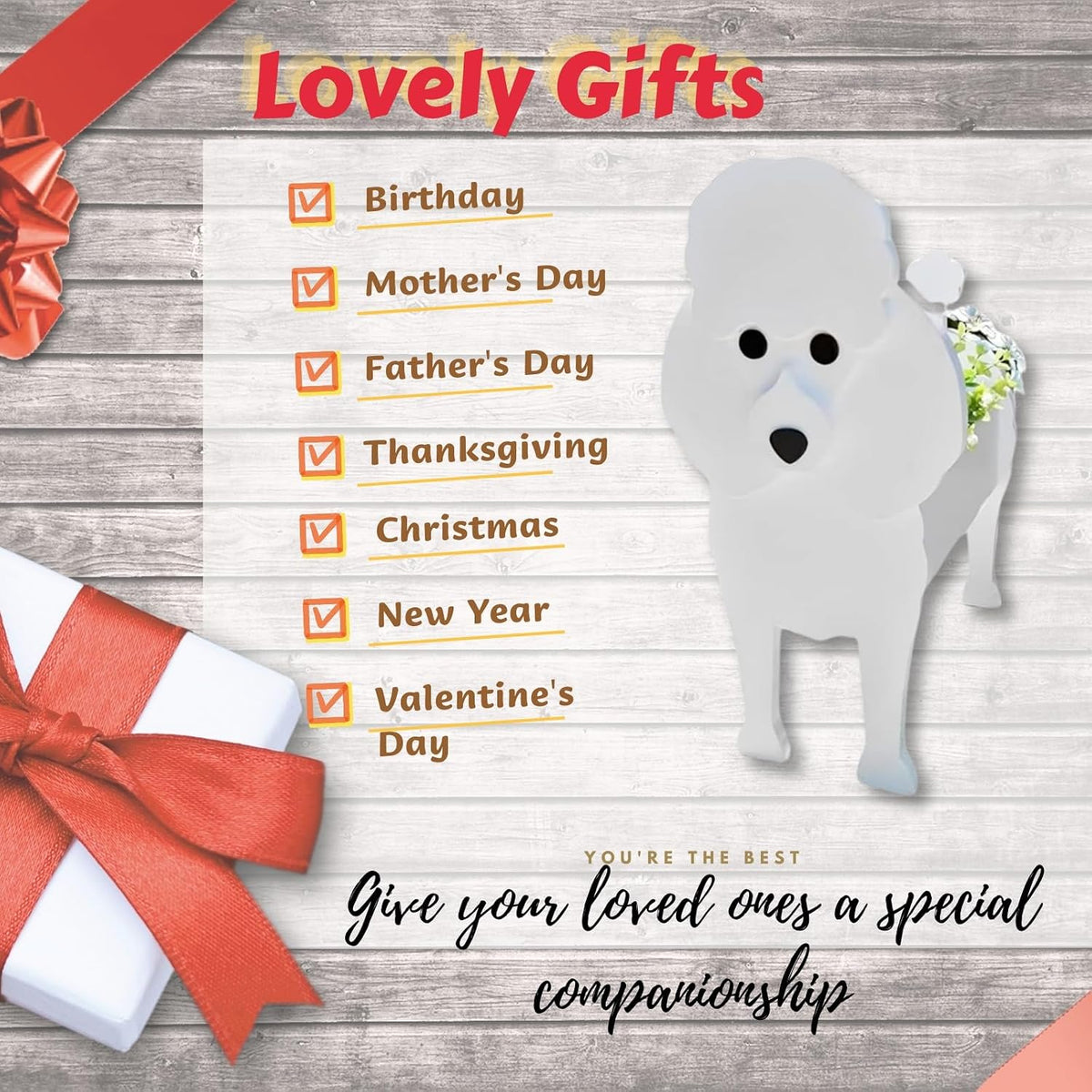 Poodle Dog Planter Pots, Animal Shaped Flower Pot | Cute Plant Gift for Women and Pet Lovers, Indoor Outdoor Garden
