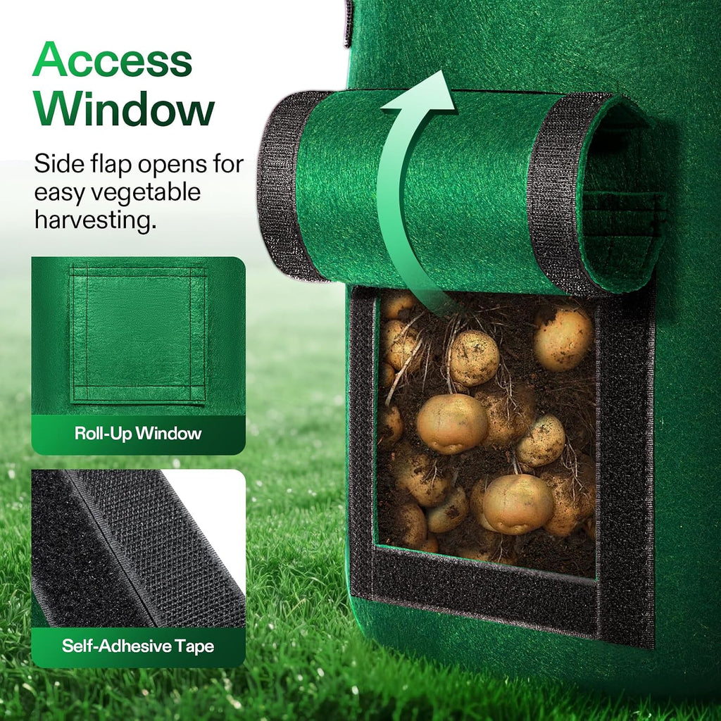 VIVOSUN 5-Pack 10 Gallon Potato Grow Bags, Roll-up Harvest Window | Easy Potato Harvesting, 300G Thick Nonwoven Fabric