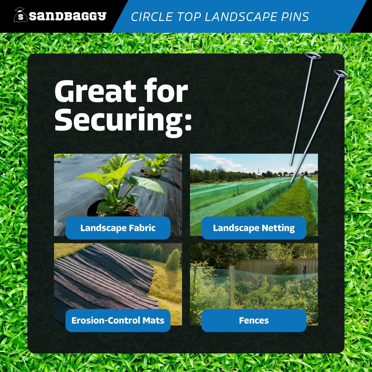 Sandbaggy 12 Inch Rust-Free Circle Top Pins | Industrial Grade 8 Gauge Galvanized Steel | Great for Hard & Rocky Soil