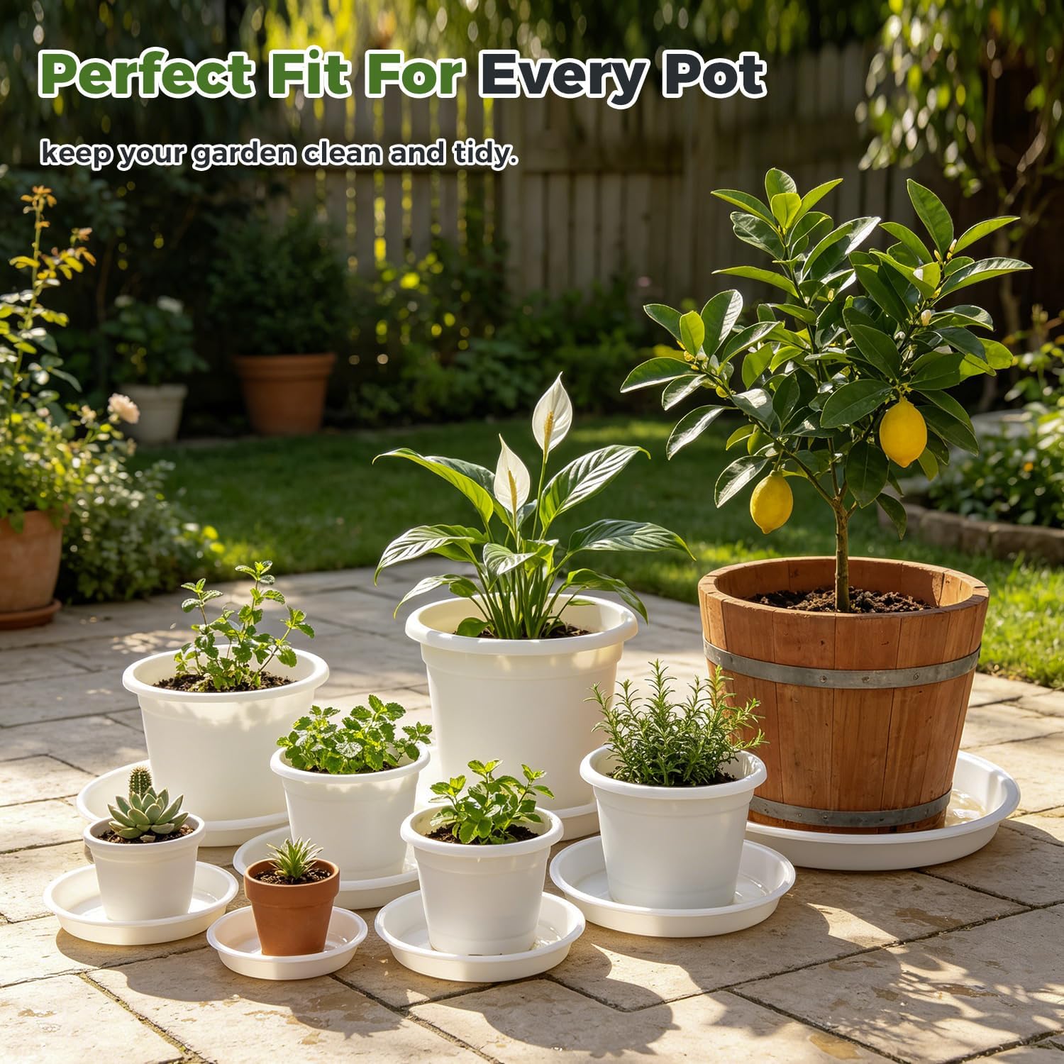10 Packs 16 Inch Plastic Plant Saucers for Indoor Outdoor, Plant Water Catcher Tray for Pots, Bulk Flower Pot Saucers