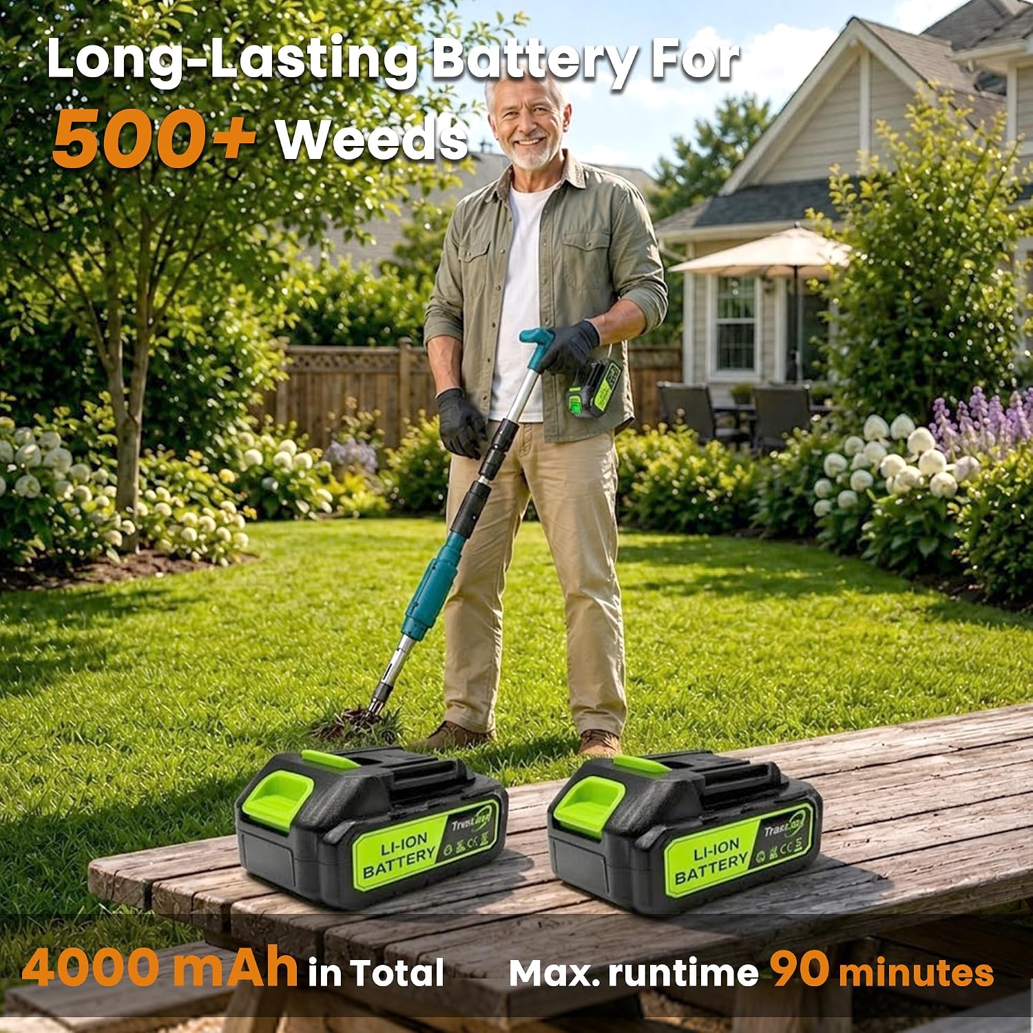 Electric Stand Up Weed Puller Tool with Long Handle, Lightweight & Portable Design, Total 4000 mAh Batteries