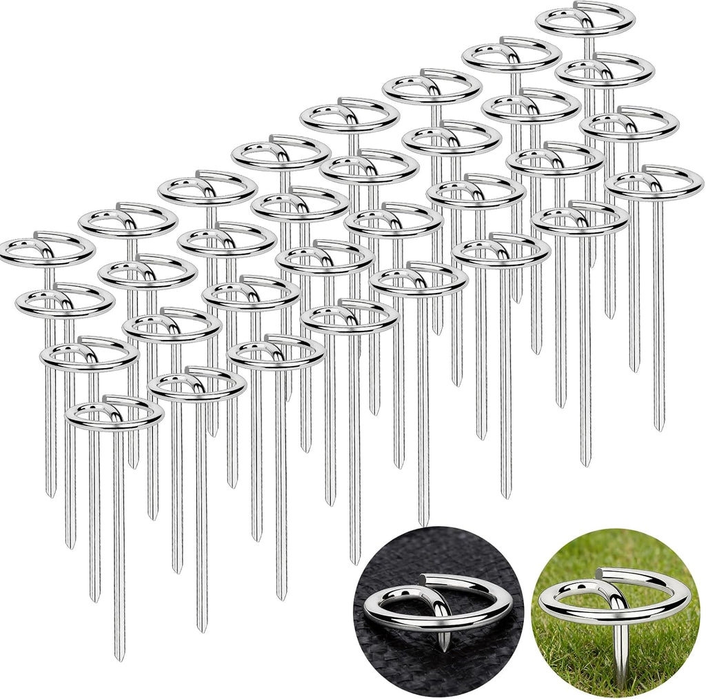 Landscape Staples Pins 120 Pack, 8 Gauge 6 Inch Heavy Duty Galvanized Weed Barrier Pins, Circle Top Garden Stakes with