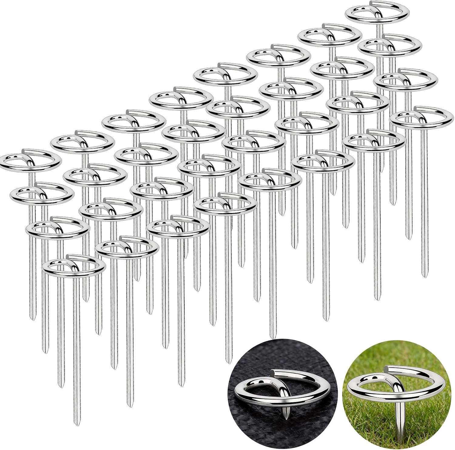 Landscape Staples Pins 120 Pack, 8 Gauge 6 Inch Heavy Duty Galvanized Weed Barrier Pins, Circle Top Garden Stakes with