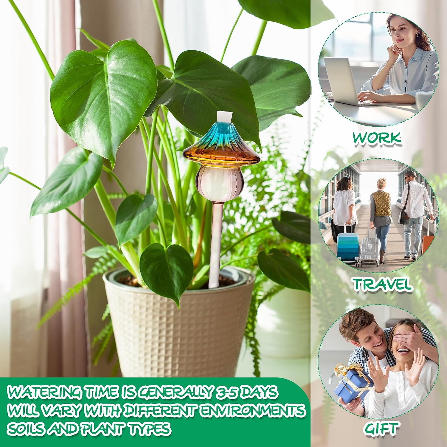 Self Watering Globes for Plants 4 Pack Mushroom Glass Plant Watering Globes | Plant Watering Devices for Indoor &