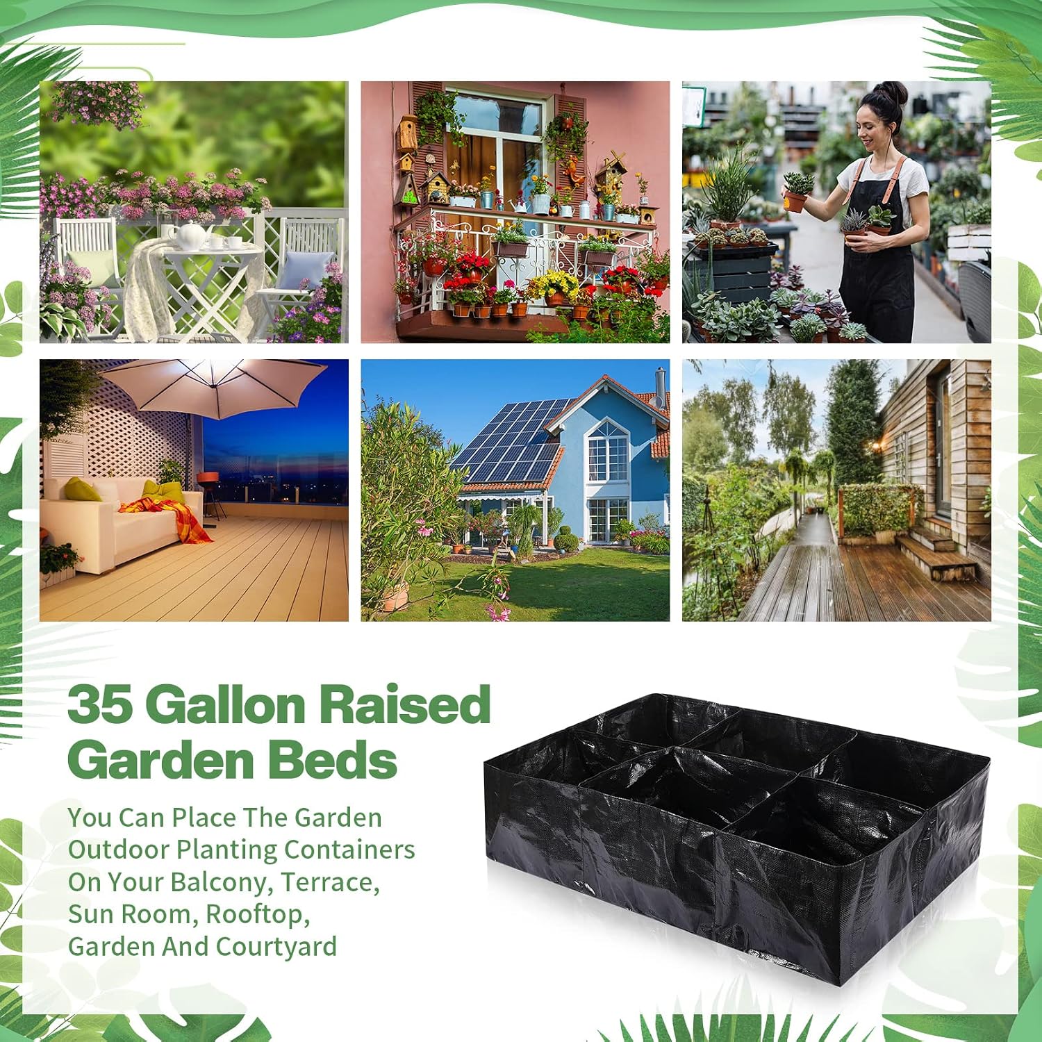 6 Pcs 35 Gallon Fabric Raised Garden Bed Breathable Planting Container Grow Bag with 6 Compartments Rectangle Large
