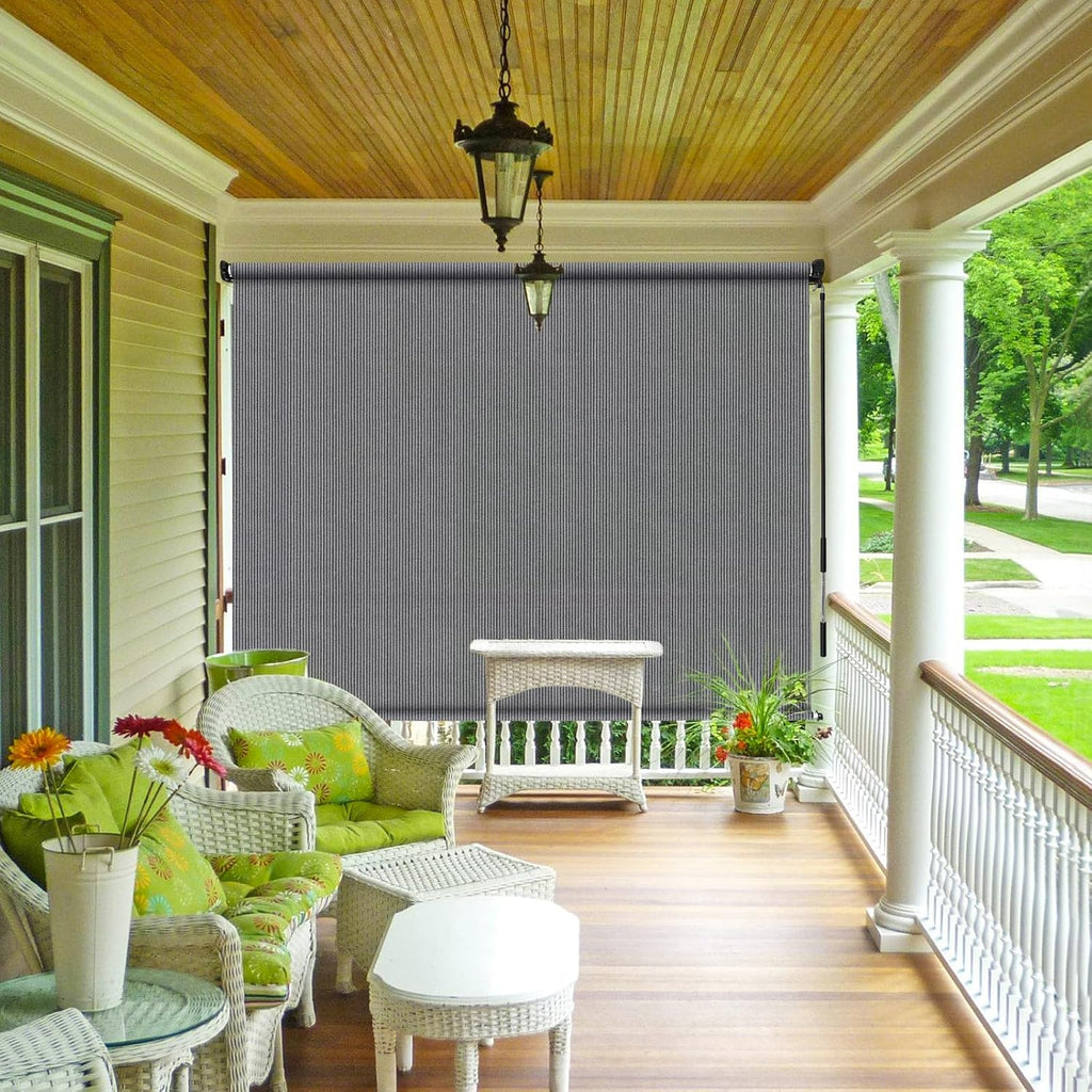 Shade&Beyond Outdoor Roller Shades with Splicing Design, 8' W x 8' H Cordless Patio Roll Up Blinds, Exterior Shade