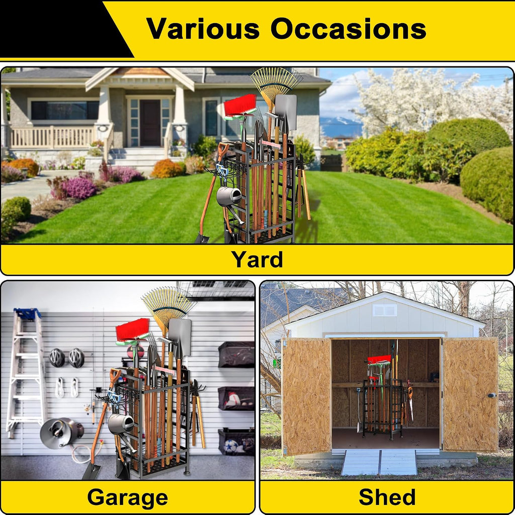 3 Tier Garden Tool Organizer, Garage Storage and Organization, Metal Yard Tools Storage up to 78 Tools, Heavy Duty
