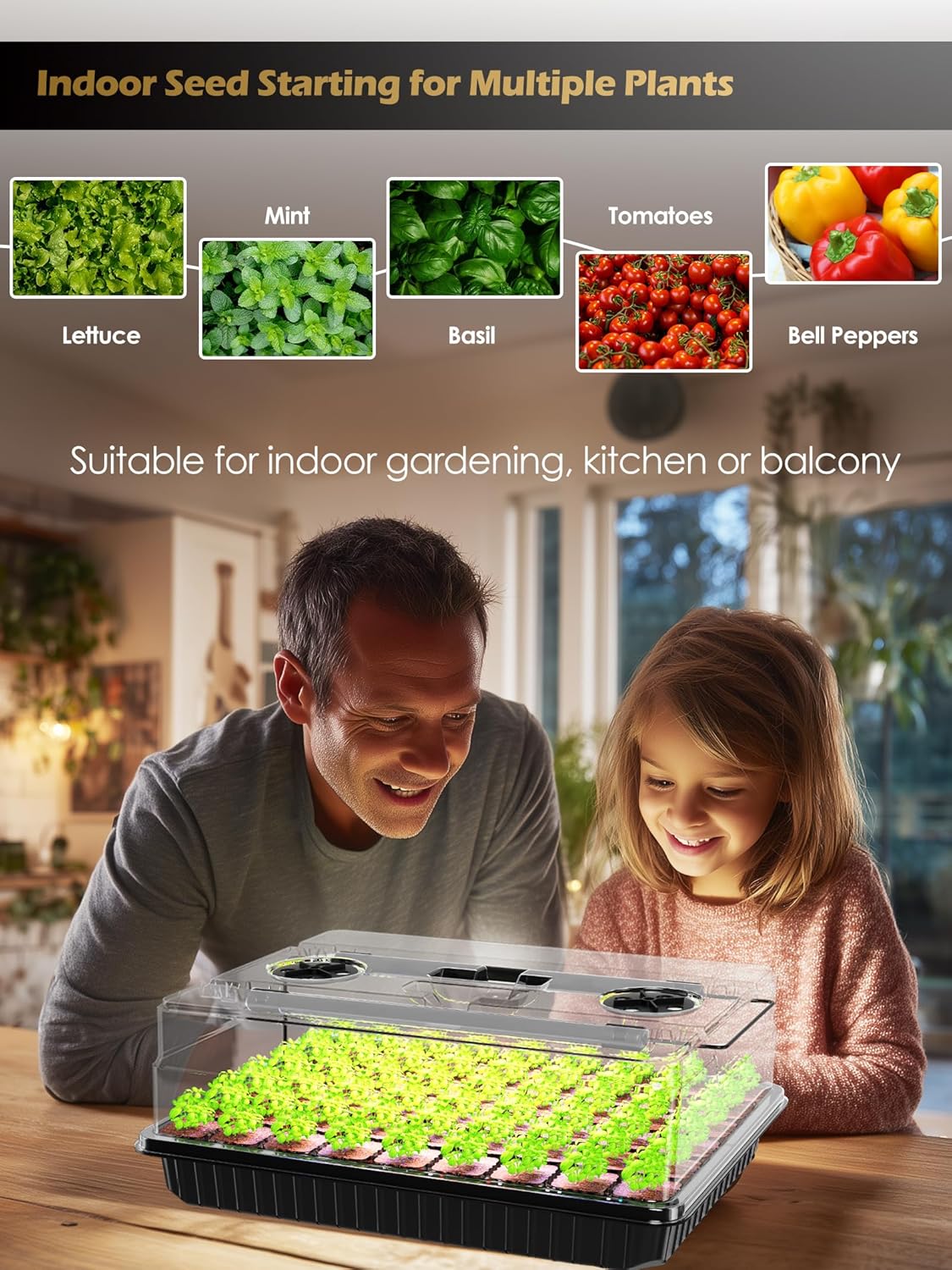 54-Cell Seed Starter Tray with Full Spectrum Grow Light | Plant Germination Trays Growing Kit with Humidity Dome, Auto