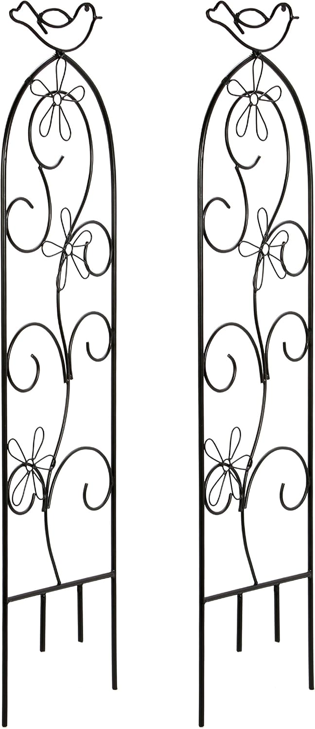 Hosley Set of 2 Iron Garden Trellis Panels – 28” Decorative Plant Support for Climbing Plants, Outdoor Yard, Patio