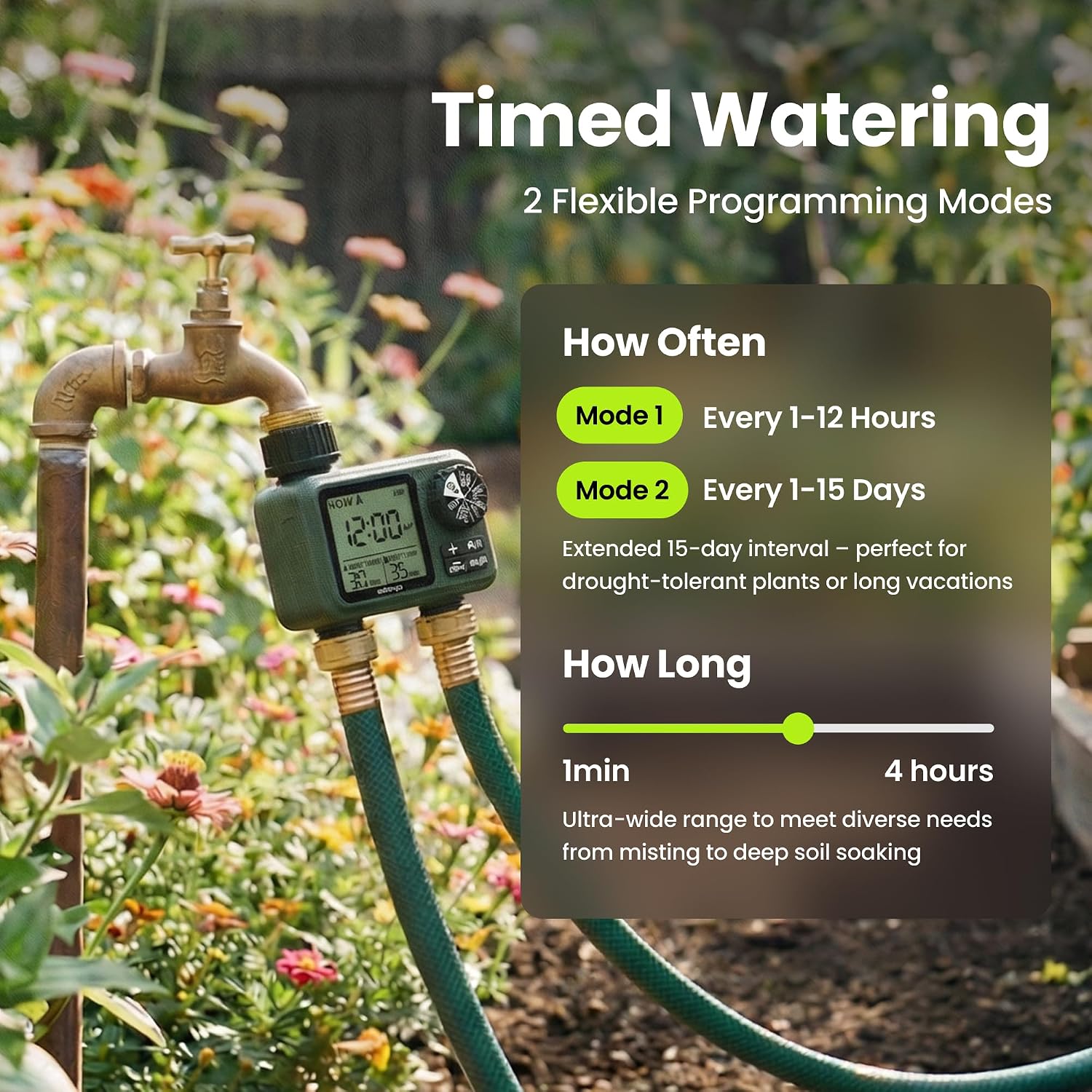 Garden Hose Sprinkler Timer 1 or 2 Outlet Programmable Controller | Self-cleaning valve, rain delay, auto-off, IPX5