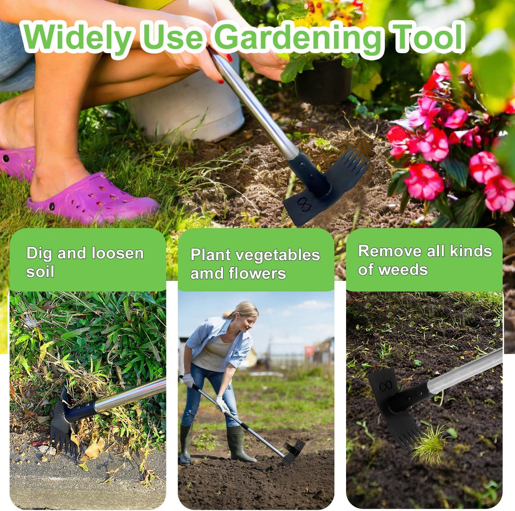 Weed Puller Tool with Long Handle 3 in 1 Manual Garden Hoe Heavy Duty Weeder Remover Tool for Yard, Lawn, Patio and
