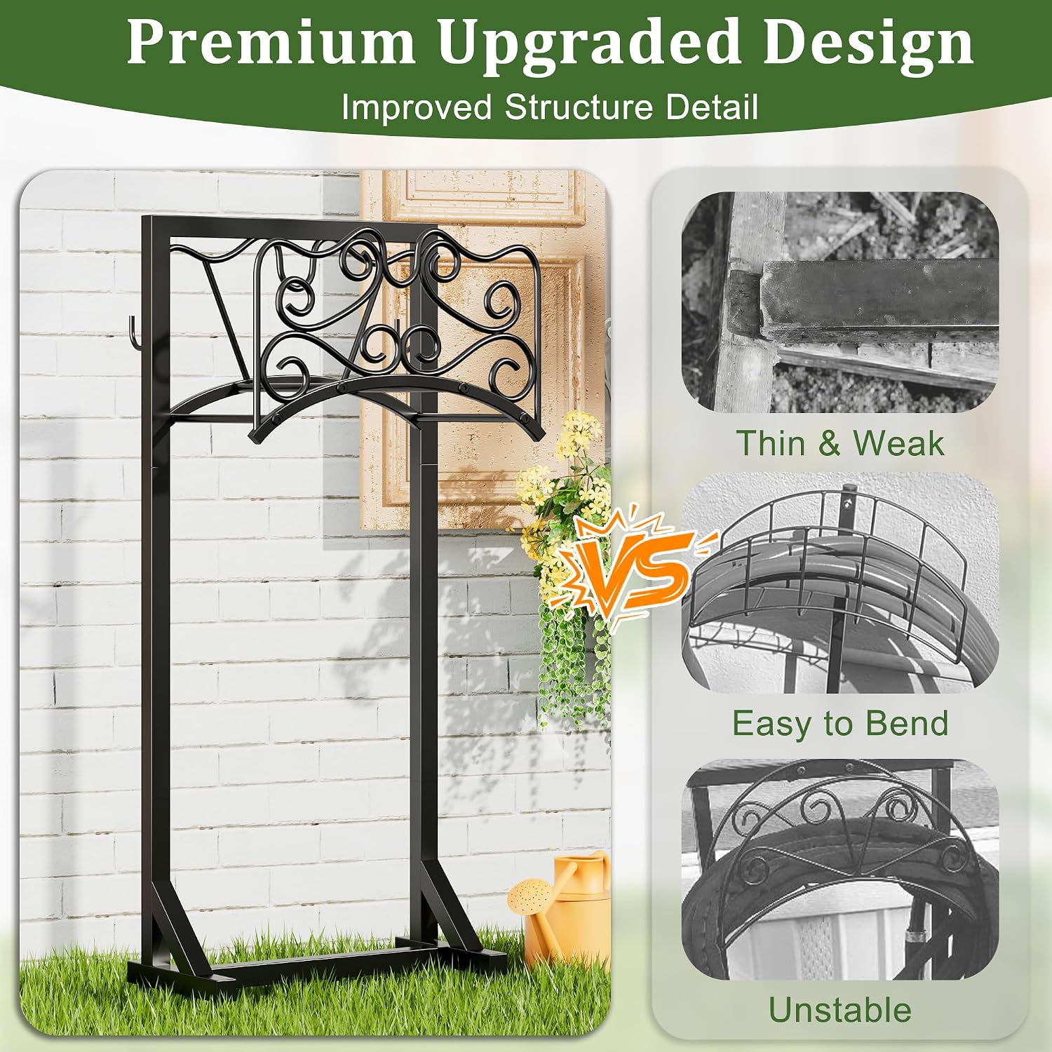 Garden Hose Holder Water Freestanding Heavy Duty Water Hose Holder for Outside with 4 Spikes