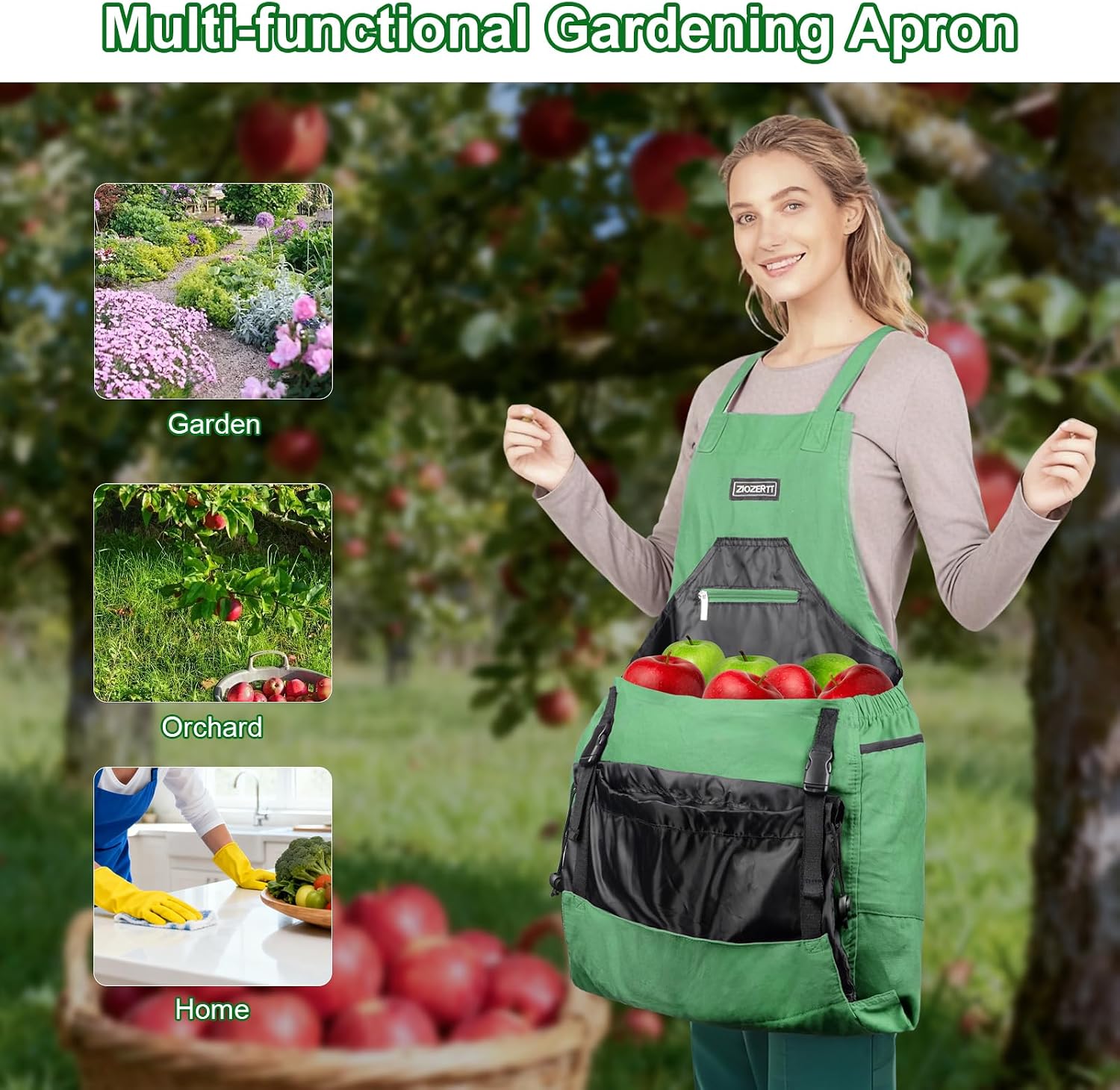 Garden Apron,Harvest Aprons with Drawstring Bag and Pockets for Women and Men,Canvas Fruit Picking Apron