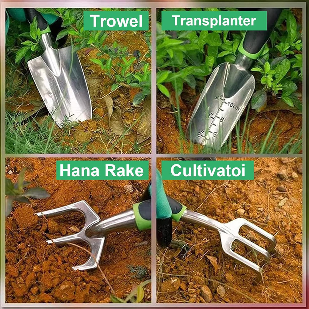 Garden Tool Set, 11 Pcs Gardening Hand Tools Heavy Duty Stainless Steel Garden Supplies with Repotting Mat for Planting