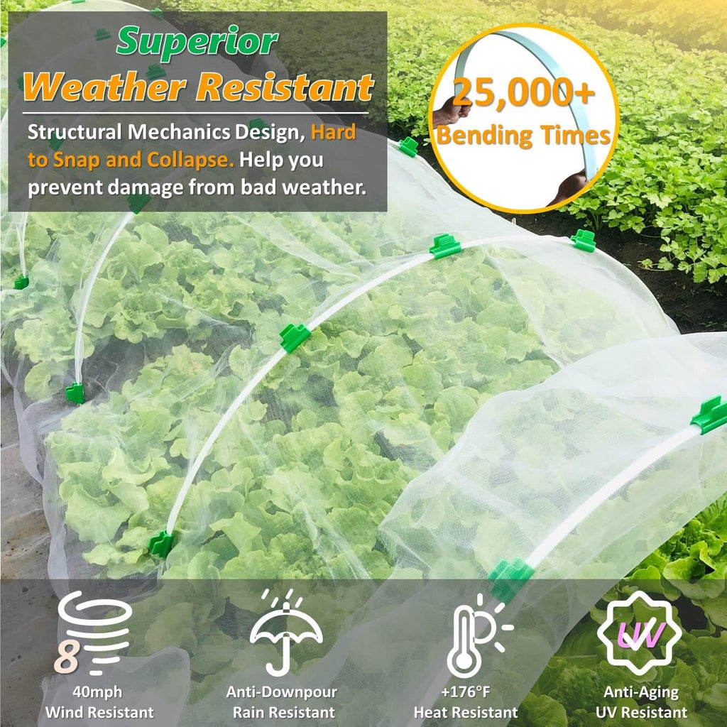Garden Mesh Netting Kit, Super Bendable Fiberglass Greenhouse Hoops with Ultra-Fine Pest Barrier for 2-4ft Wide Raised