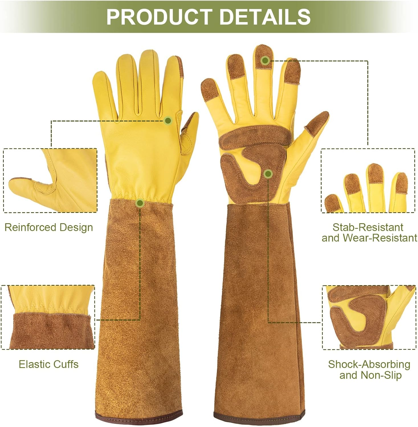 Long Gardening Gloves for Women Thorn Proof,Rose Pruning Cowhide Leather Garden Glove for Cactus, Rose and Blackberry