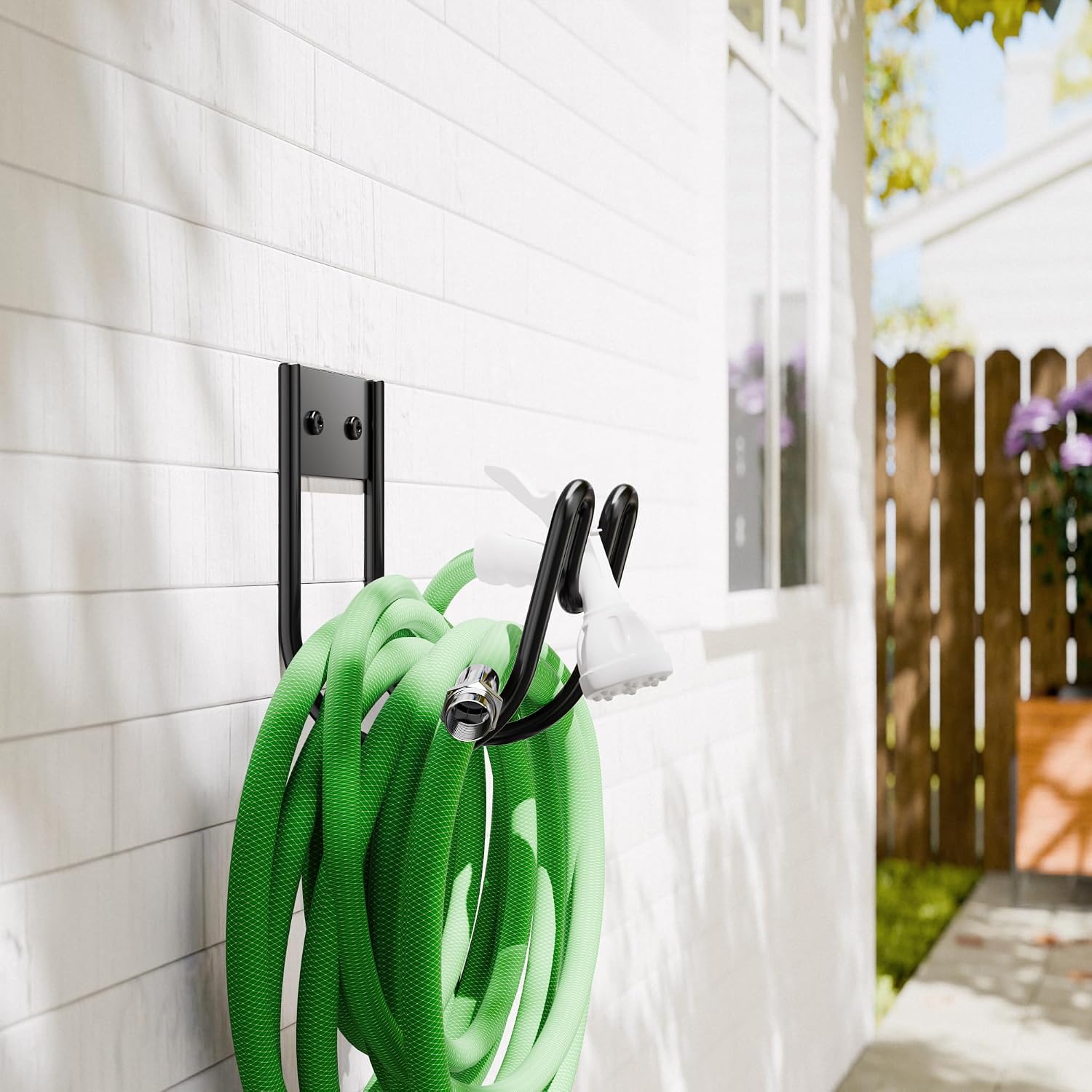 Black Metal Garden Hose Holder - Wall Mounted Water Hose Holder - Hose Hanger Heavy Duty for Water Hose Extension Cords