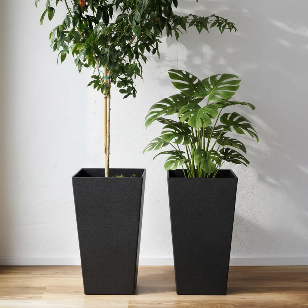 Bloem Finley 20" Tall Recycled Plastic Tapered Planter, Black, Set of 2 | Sharp, stylish tapered appearance with a