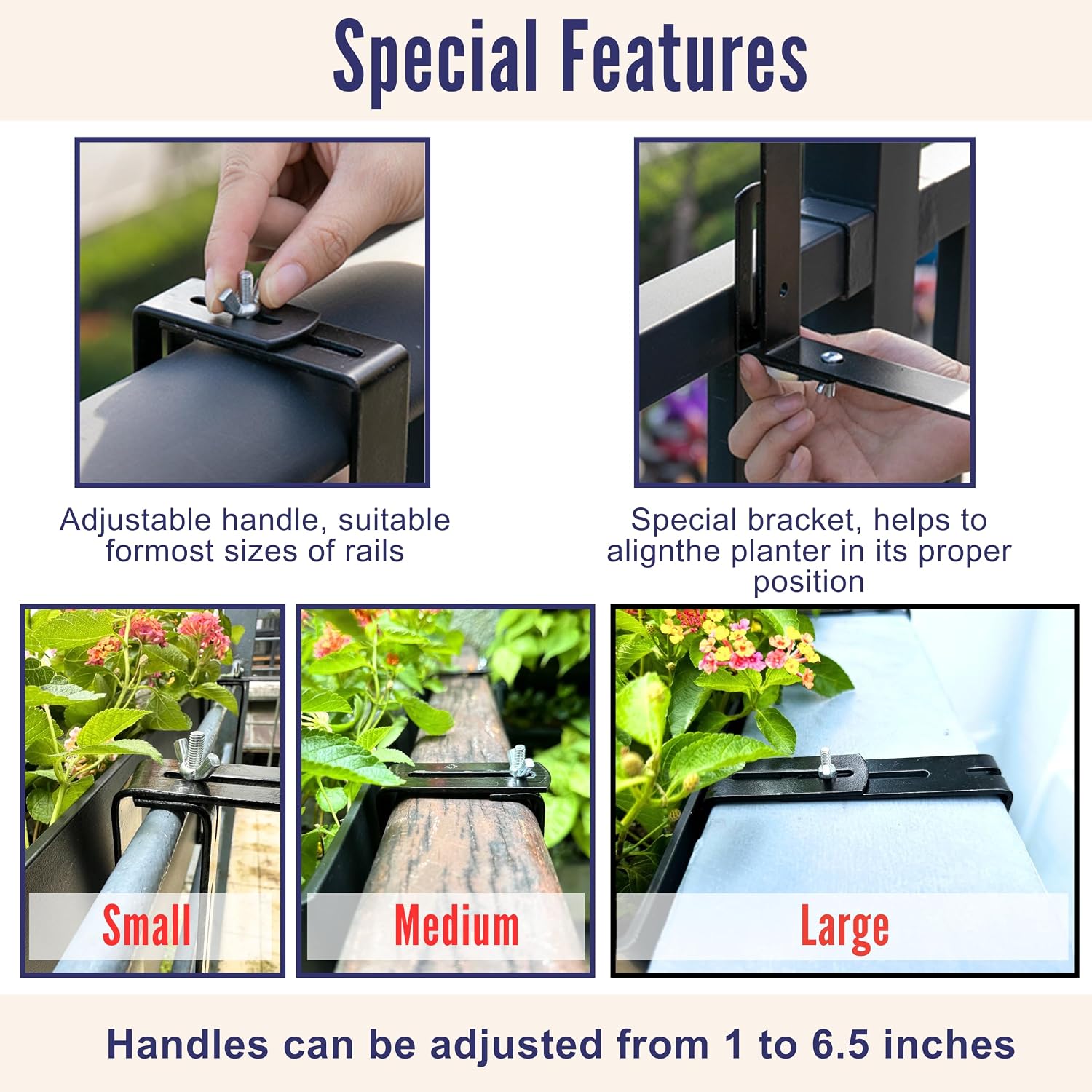 LaLaGreen Railing Planter Boxes (16 Inch, 2 Pack) Black Rectangular Plastic Window Box Planters with Self-Watering