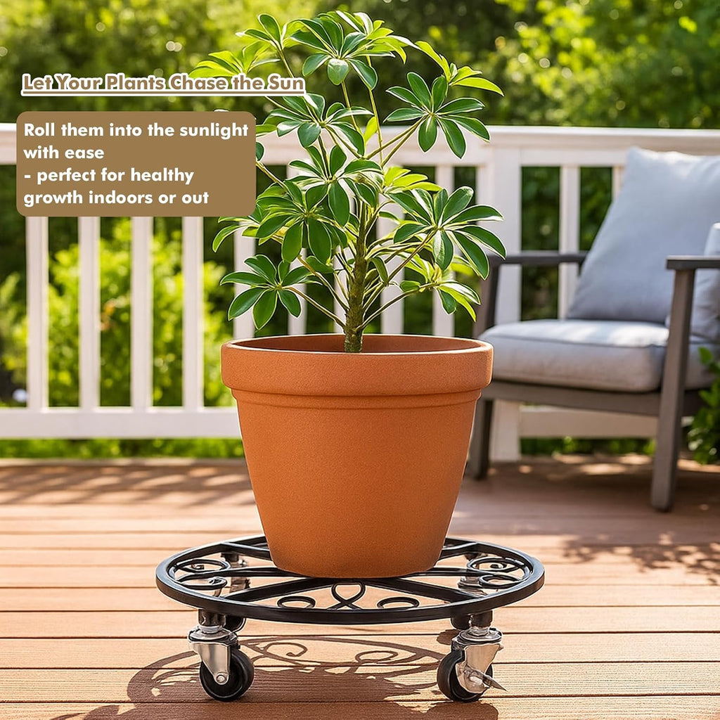 4 Pack Plant Caddy with Wheels 13.5 Inch Rolling Plant Stand for Large Plants Heavy Duty Plant Rollers Metal Plant