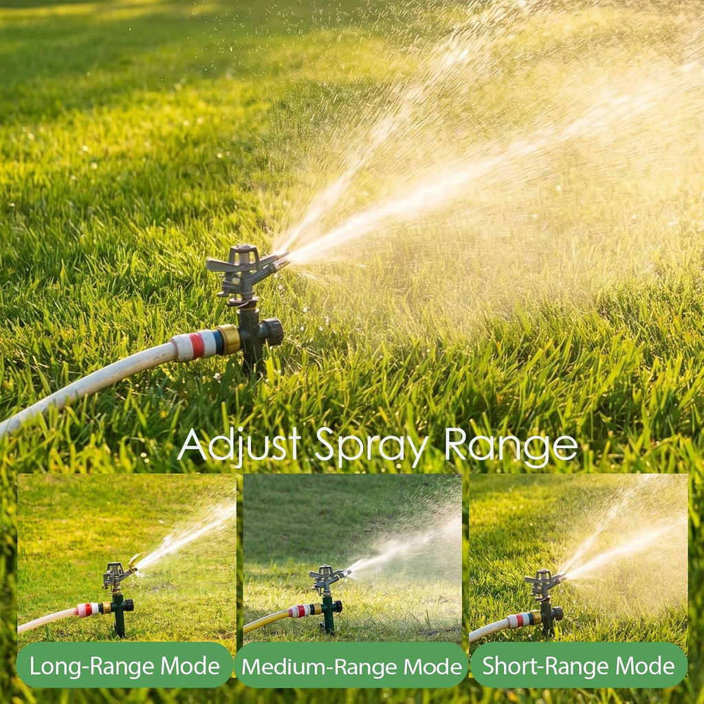 BIGWAVE 2 Packs Spike Sprinklers for Yard, 360 Degree Adjustable Impact Sprinkler on Metal Step Spike Base, Zinc Alloy