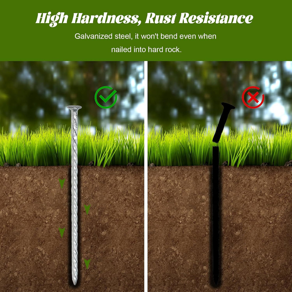50 Sets Landscape Fabric Stakes with Gaskets 8 Inch Galvanized Spiral Turf Nails for Artificial Grass Garden