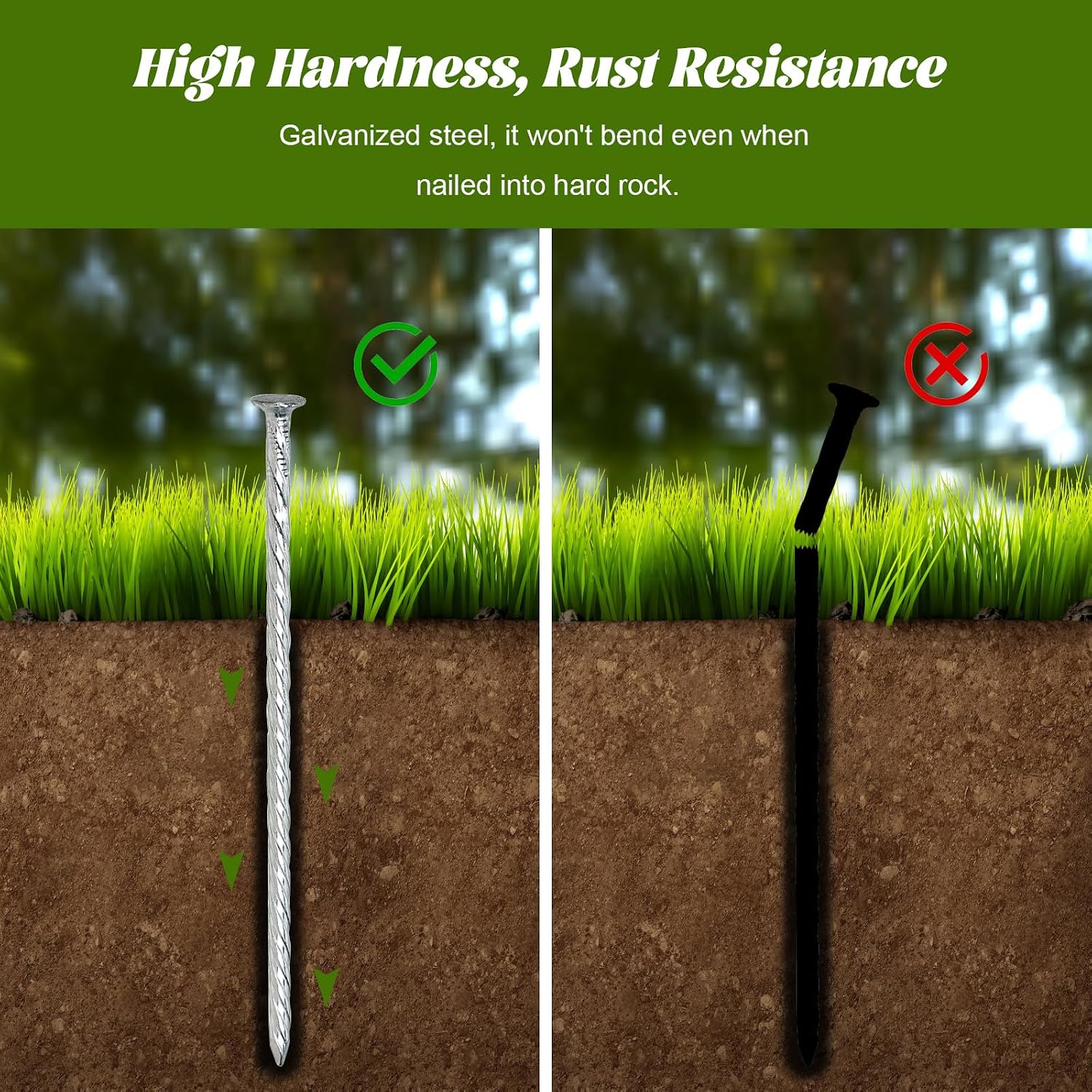 50 Sets Landscape Fabric Stakes with Gaskets 8 Inch Galvanized Spiral Turf Nails for Artificial Grass Garden