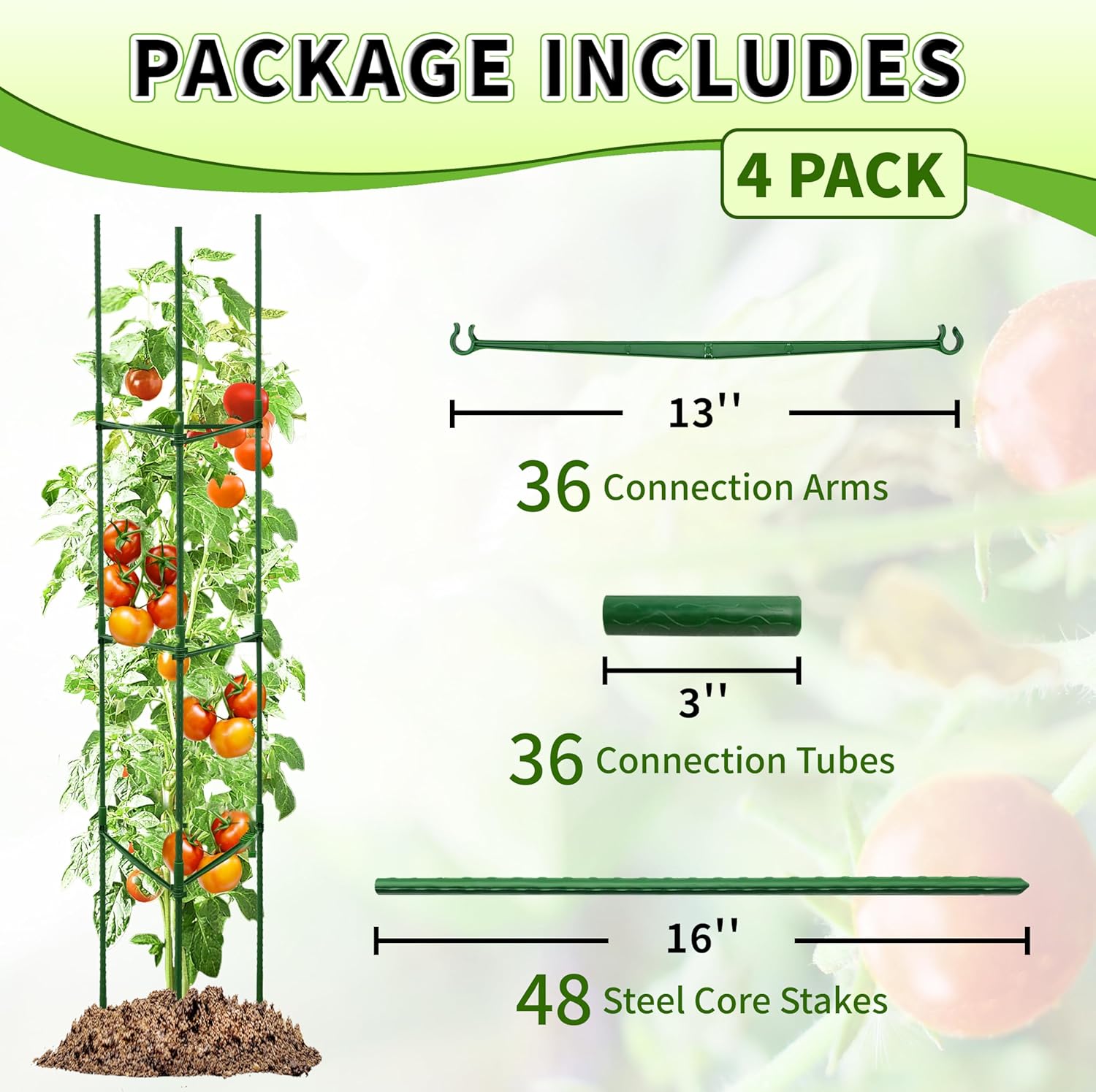 TCBWFY 4-Pack 63-Inch Adjustable Tomato Cages, Heavy-Duty Metal Plant Support Trellis for Garden and Pots, DIY Tomato