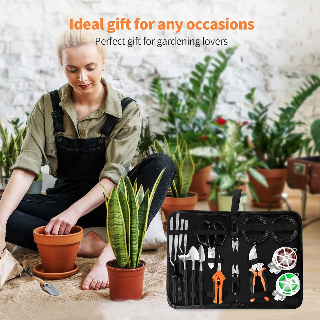 Bonsai Tools Set, 20 Pcs Gardening Succulent Tree Indoor Beginner Tool Kit, Include 262 Feet Bonsai Wire, 29.5"x29.5"