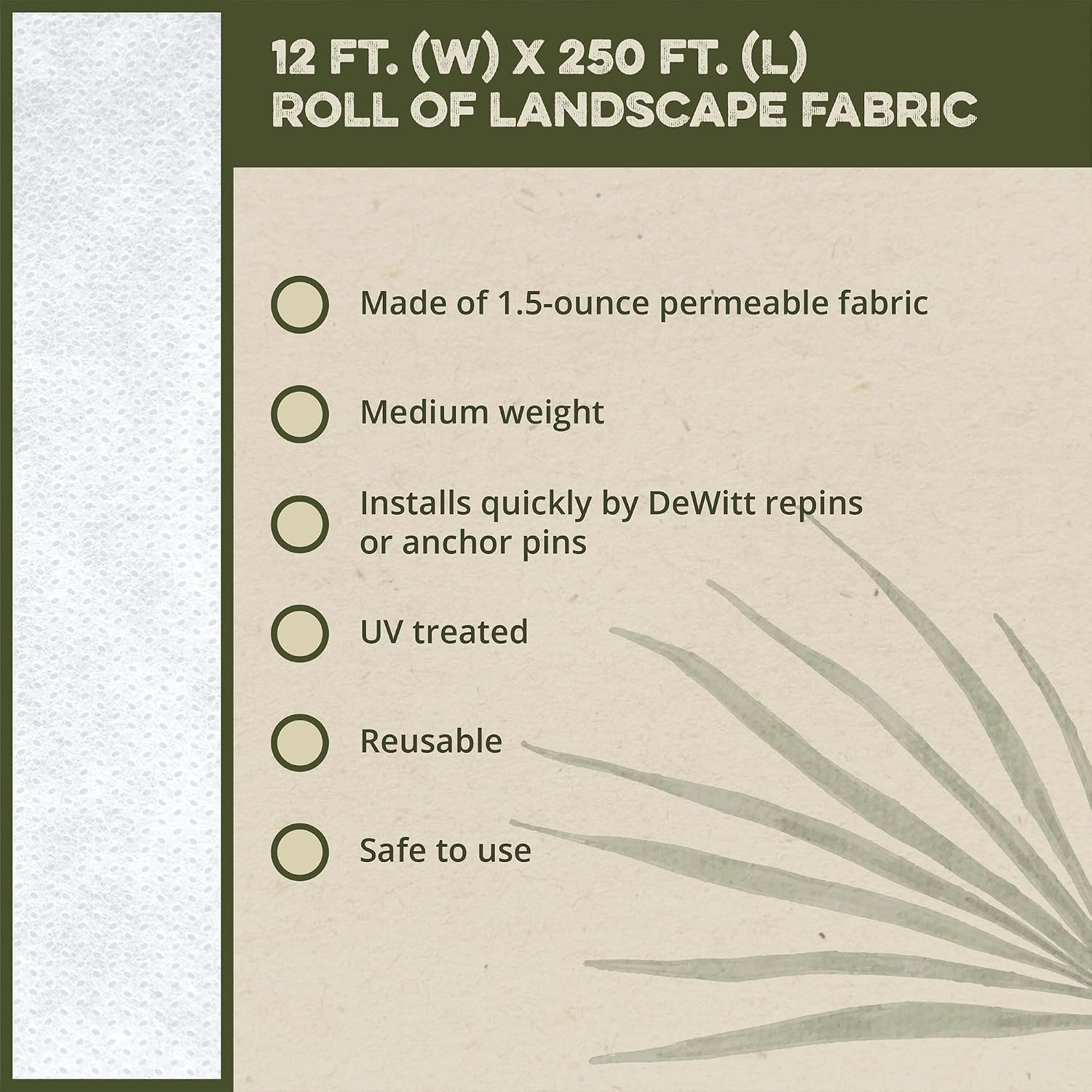 Dewitt N-Sulate Plant Cover Fabric 1.5 oz, 12 x 250 Feet – Frost Cloth Blanket for Vegetables, Flowers, Fruit Trees