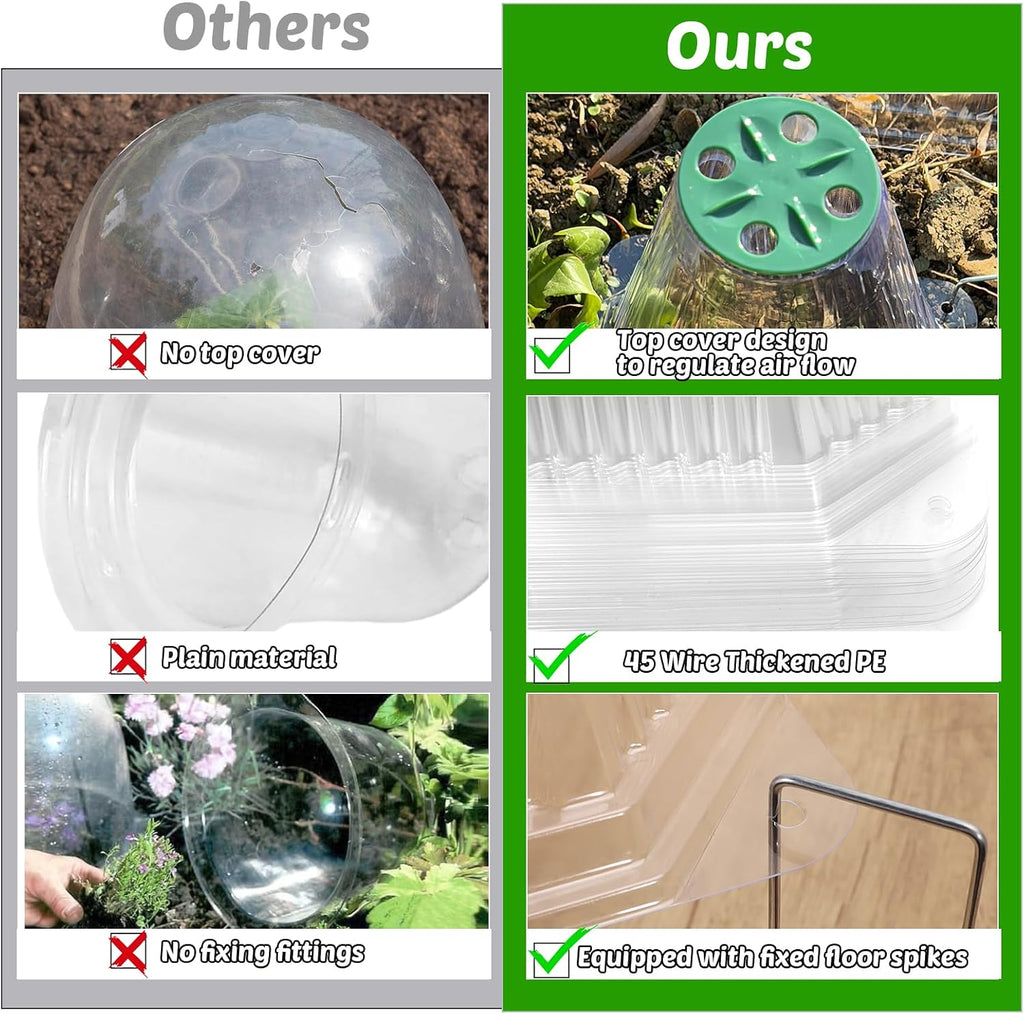 VICAMB 40 Pack Garden Cloches for Plants with 80PCS Ground Stakes,Clear Reusable Bell Covers with Rotatable Vent for