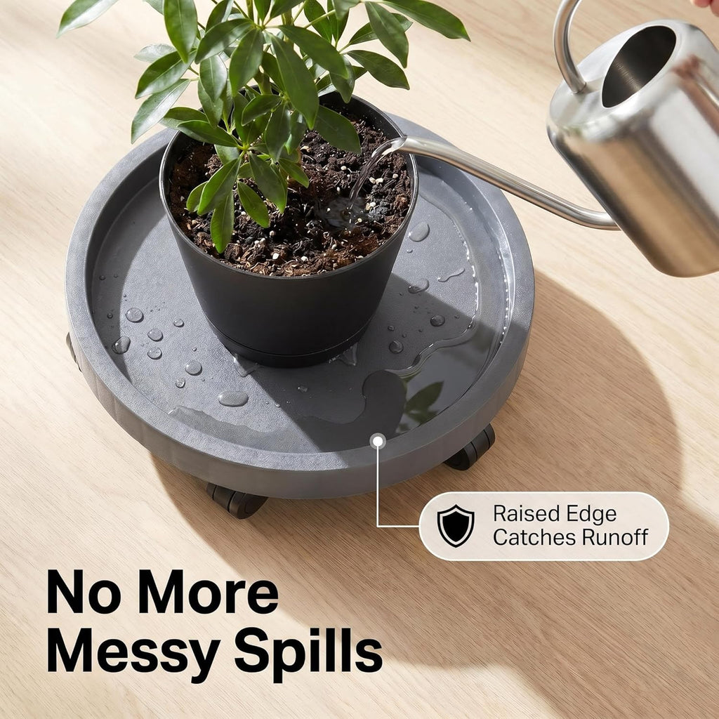 2 Pack of 14.2 Inch Planter Caddies Rolling Saucer Caddy with Wheels, Heavy Duty Wheeled Stand for Potted Plant, Round