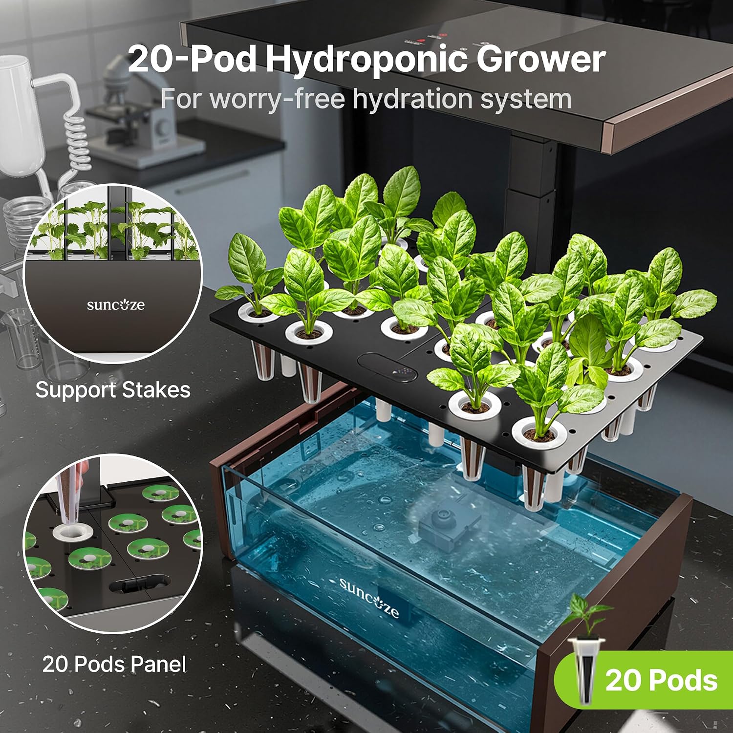 Hydroponics Growing System 20 Pods, 25" Adjustable Height, 10L Tank | Indoor Garden with 30W Dimmable LED Grow Light