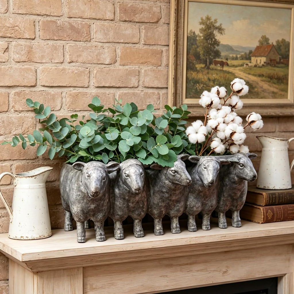 Newman House Studio Resin Sheep Planter Succulent Pot - Creative Animal Garden Pots for Home Garden Office Desktop