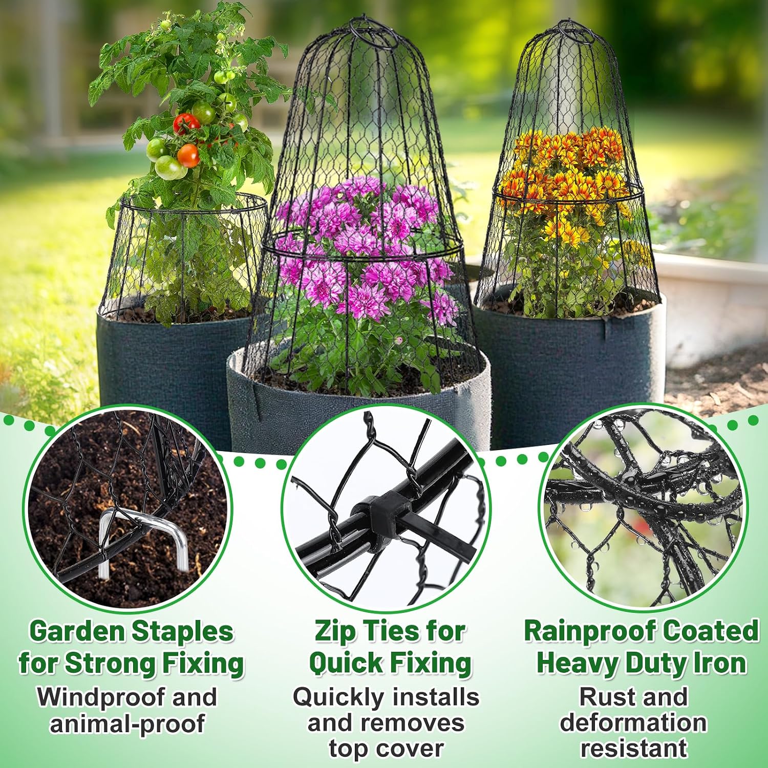 Cloche Plant Protectors from Animals - 17.3"Hx11.8"D Chicken Wire Plant Covers with Removable Flip-Top Design