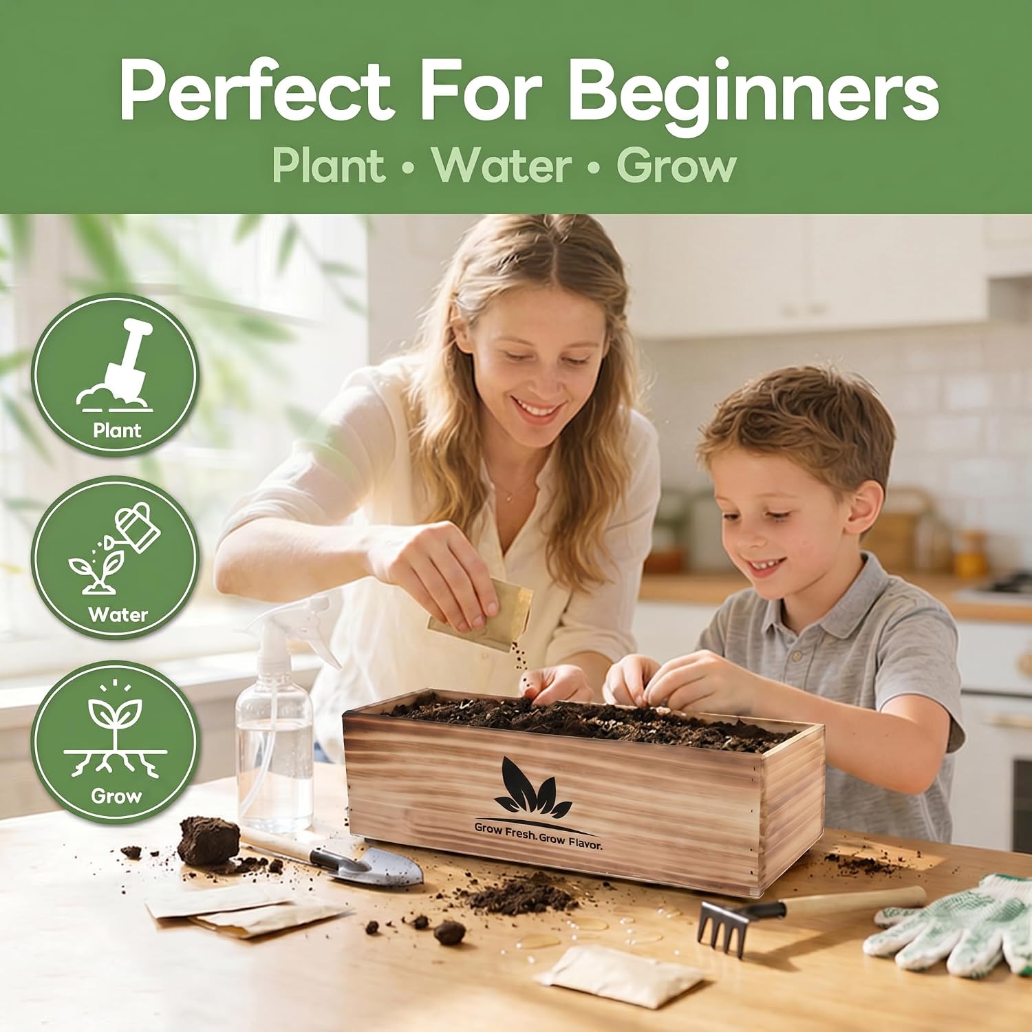 Indoor Herb Garden Starter Kit, Unique Gifts 5 Herb Garden Planter Indoor Kit with Wooden Box Including Basil