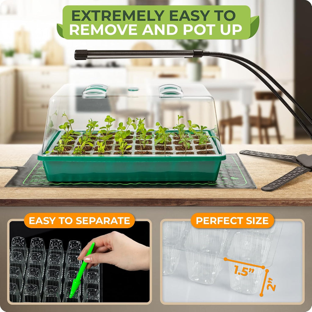 Seed Starter Tray with Grow Lights and Heating Mat - 40 Cell Plant Germination Tray with 4.7" Humidity Dome Seed