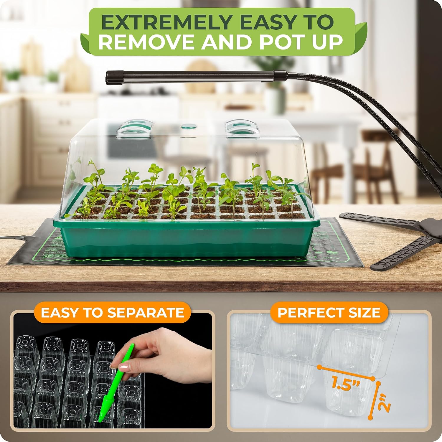 Seed Starter Tray with Grow Lights and Heating Mat - 40 Cell Plant Germination Tray with 4.7" Humidity Dome Seed