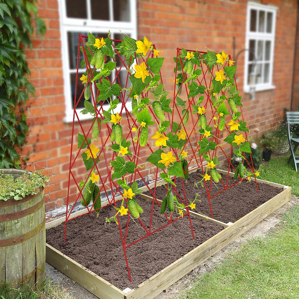 39.4" H Cucumber Trellis, 2 Pack Foldable A Frame Garden Trellis | PVC-Coated Steel Plant Support for Raised Bed