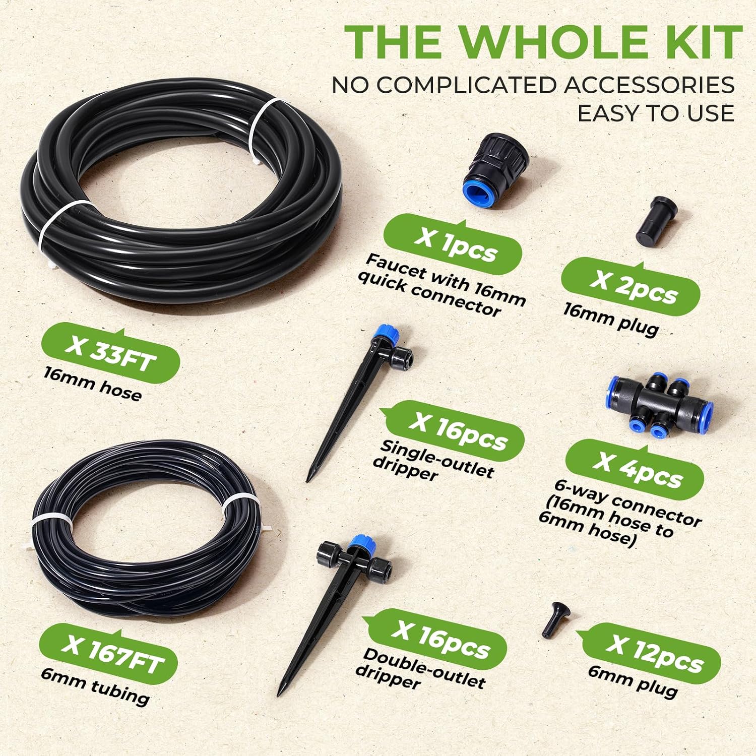 HIRALIY 200FT Drip Irrigation Kit for Garden Watering | Quick-connect system with 33FT main hose, 167FT tubing and