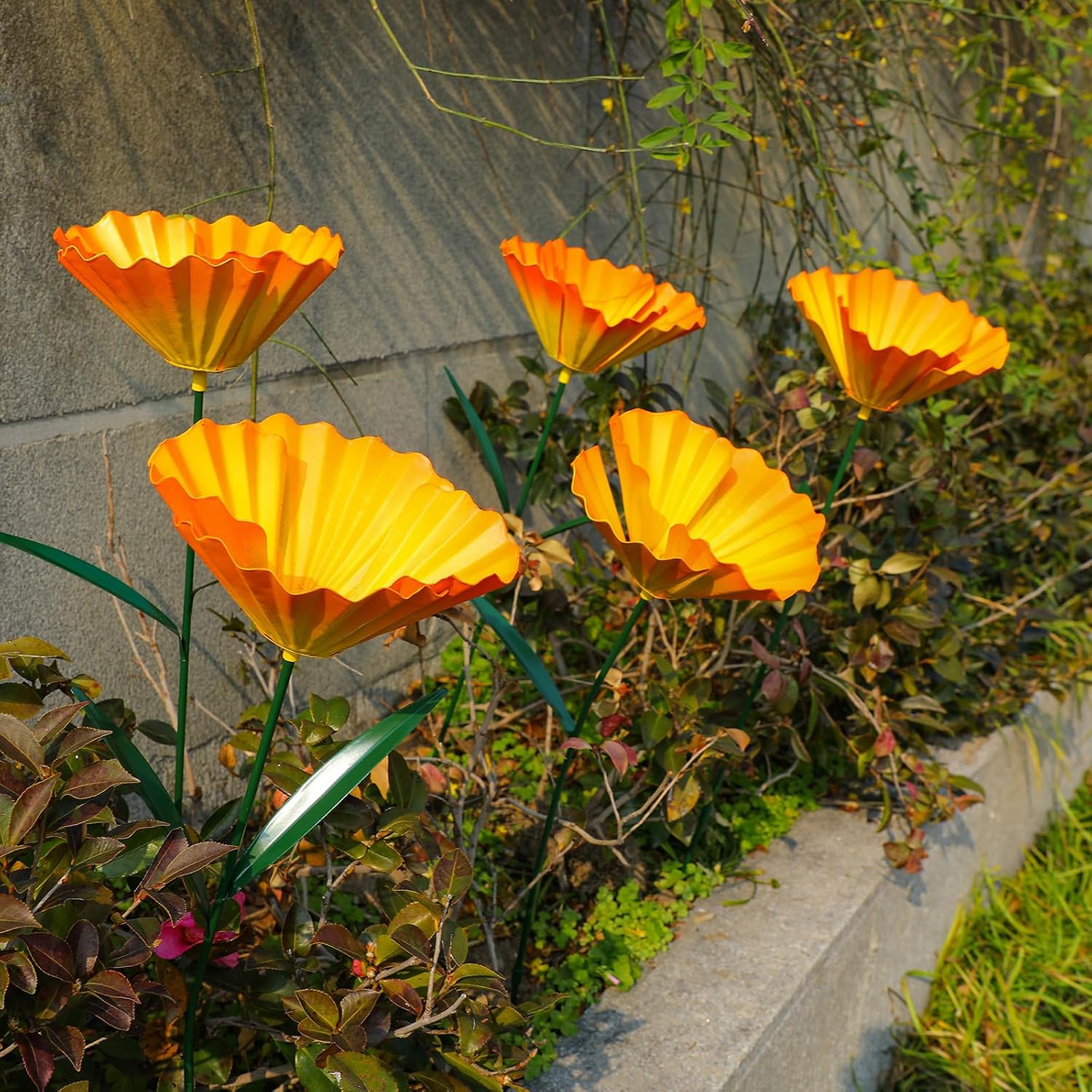 5 Pack Metal Flowers Garden Stake Decor for Outside 25. 2 Inch Metal Flowers Stakes Garden Decorations for Outdoor Yard