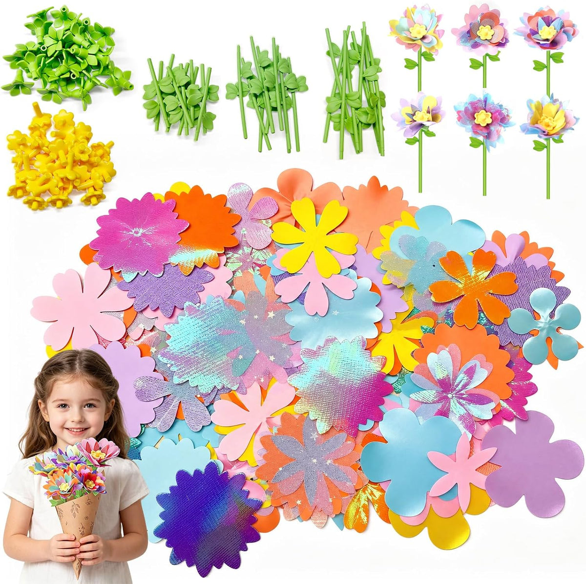 RISUNTOY Flower Making Kit for Kids with 210 Pieces Create 30 Unique Fabric Flowers | DIY Craft Kit for Ages 3+ | STEM Toys for Creative Fun