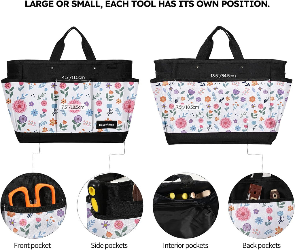 Housolution Gardening Tote Bag, Deluxe Garden Tool Storage Bag and Home Organizer with Pockets, Wear-Resistant &
