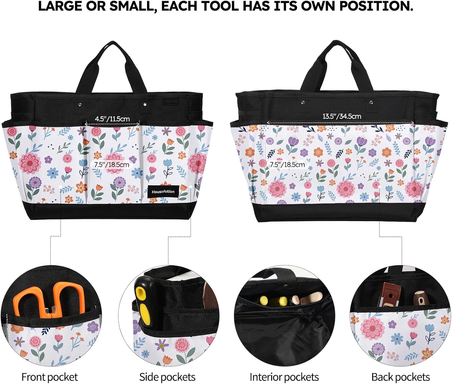 Housolution Gardening Tote Bag, Deluxe Garden Tool Storage Bag and Home Organizer with Pockets, Wear-Resistant &